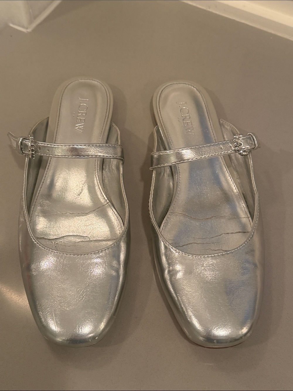 J. Crew Metallic Silver Maryette-Style Mule with Strap Size 7.5